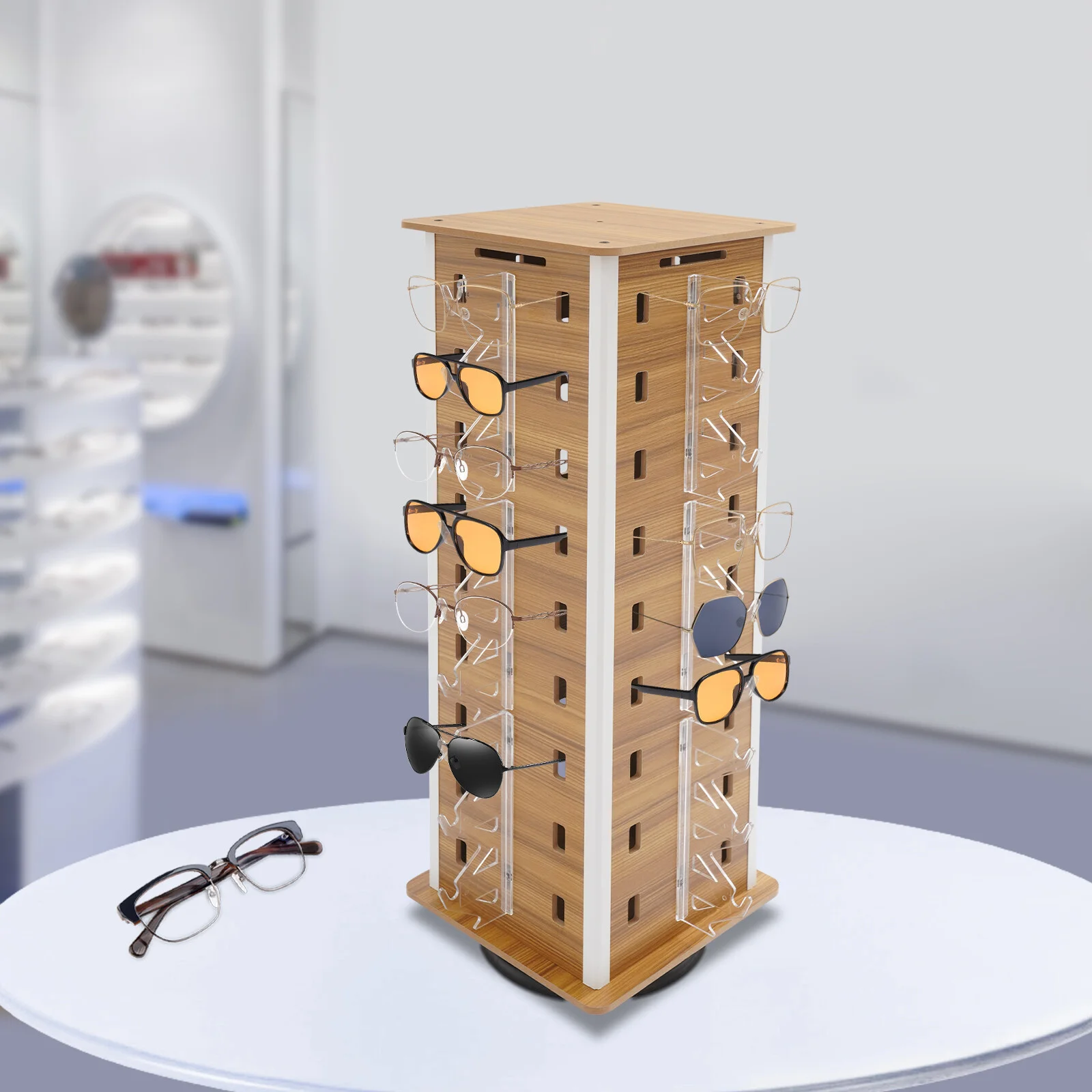 4-Sided Sunglasses Display Rack 36*66cm Eyeglass Organizer Holder 360° Rotating