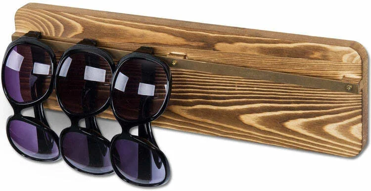Burnt Wood Sunglasses Holder Organizer Wall Mounted Eyeglasses Display Rack